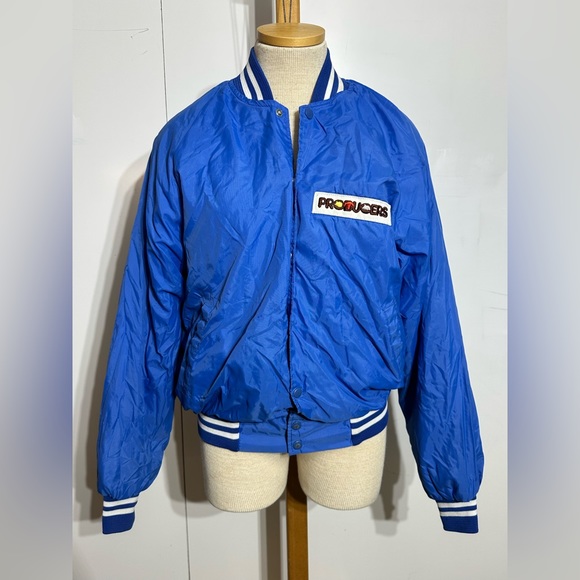 Vtg Producers Bomber Jacket Mens Large Blue Snap Button Jacket - Picture 9 of 10